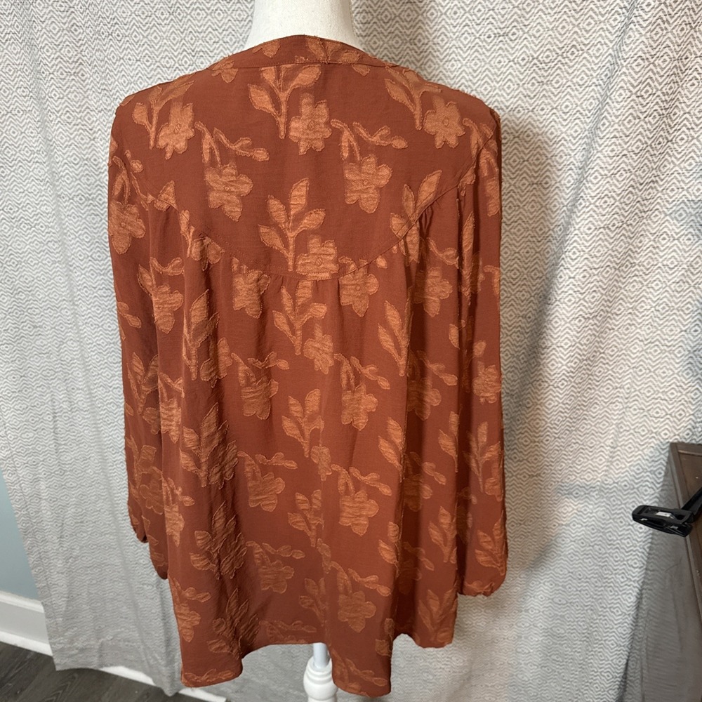 The Pioneer Woman NWT Burnt Orange Long Sleeve Button Front Sheer Tunic XXL - Picture 5 of 8